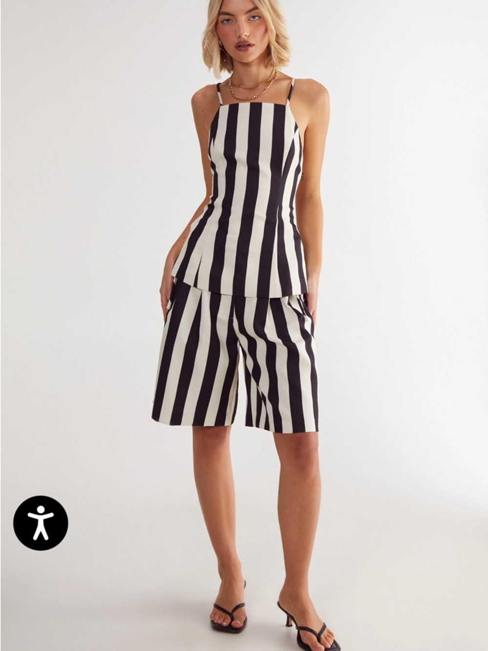 Nasty Gal Black and White Vertical Stripe Tank & Shorts Set
